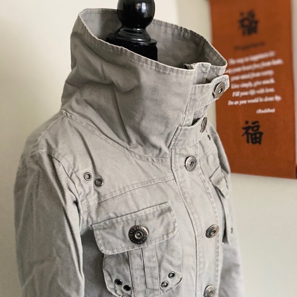 Hoi Polloi Bomber/Cargo Jacket Khaki-Gray Size 6 Small Sturdy Military Style - Picture 1 of 16